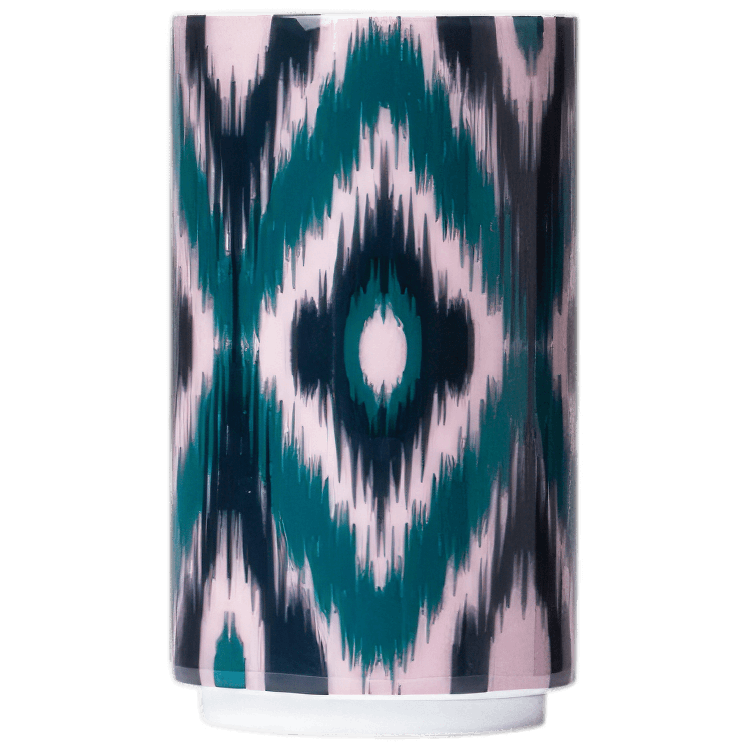 Tasse im modernen Design mit grün-blauem, abstraktem Muster auf schwarzem Hintergrund. Fürstenberg Porzellan.