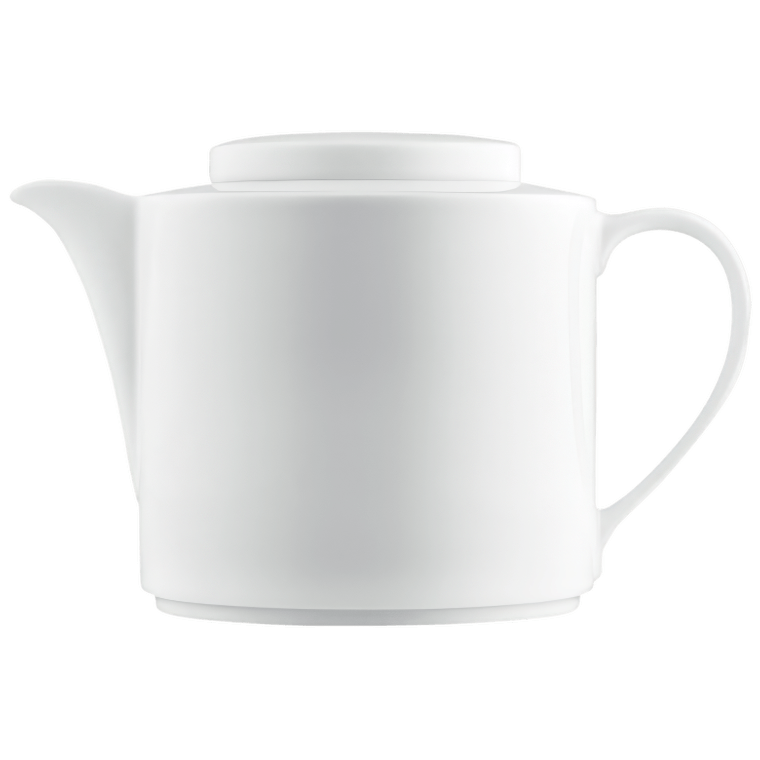 Weiße Porzellan-Teekanne mit schlichtem Design, zentral positioniert. Fürstenberg Porzellan.