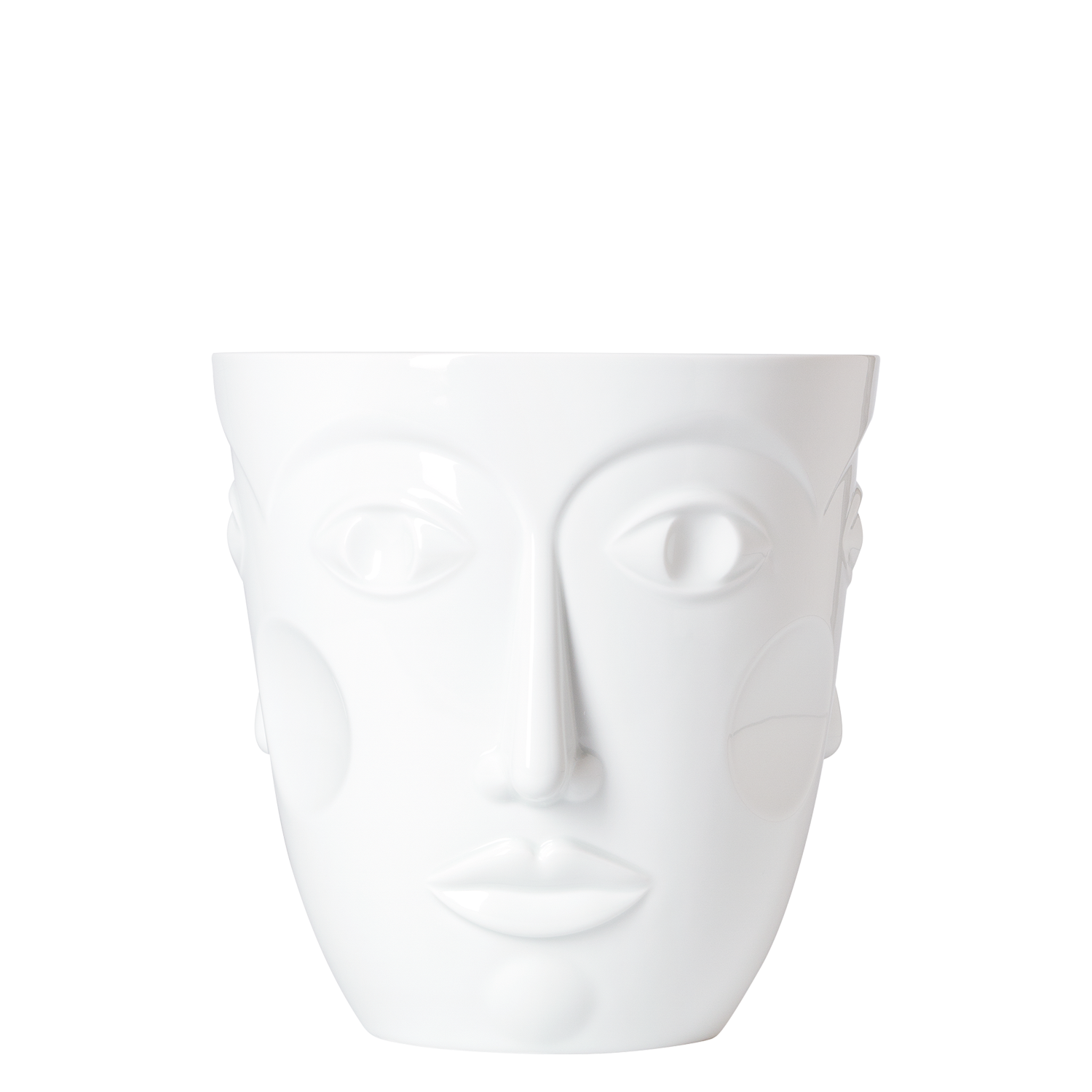 Weiße Porzellanvase in Form eines stilisierten Kopfes, ruhig dargestellt. Fürstenberg Porzellan.
