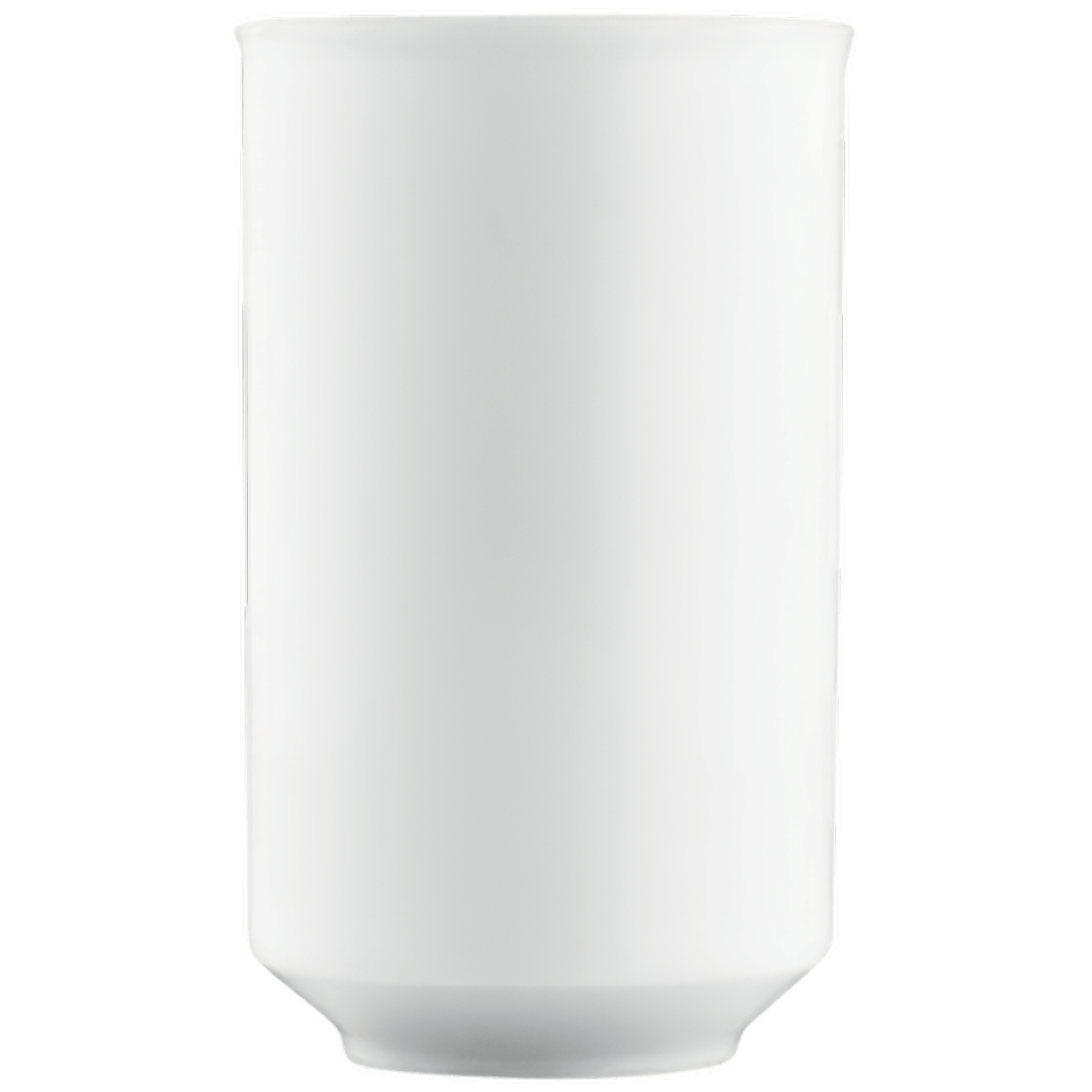 Weiße, zylindrische Vase steht auf schwarzem Hintergrund. Fürstenberg Porzellan.