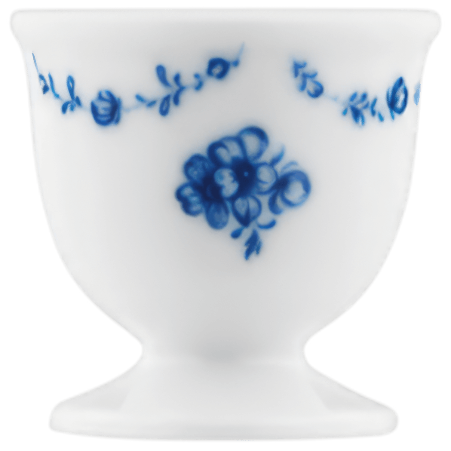 Weiße Porzellantasse mit blauen floralen Verzierungen auf Sockel. Fürstenberg Porzellan.