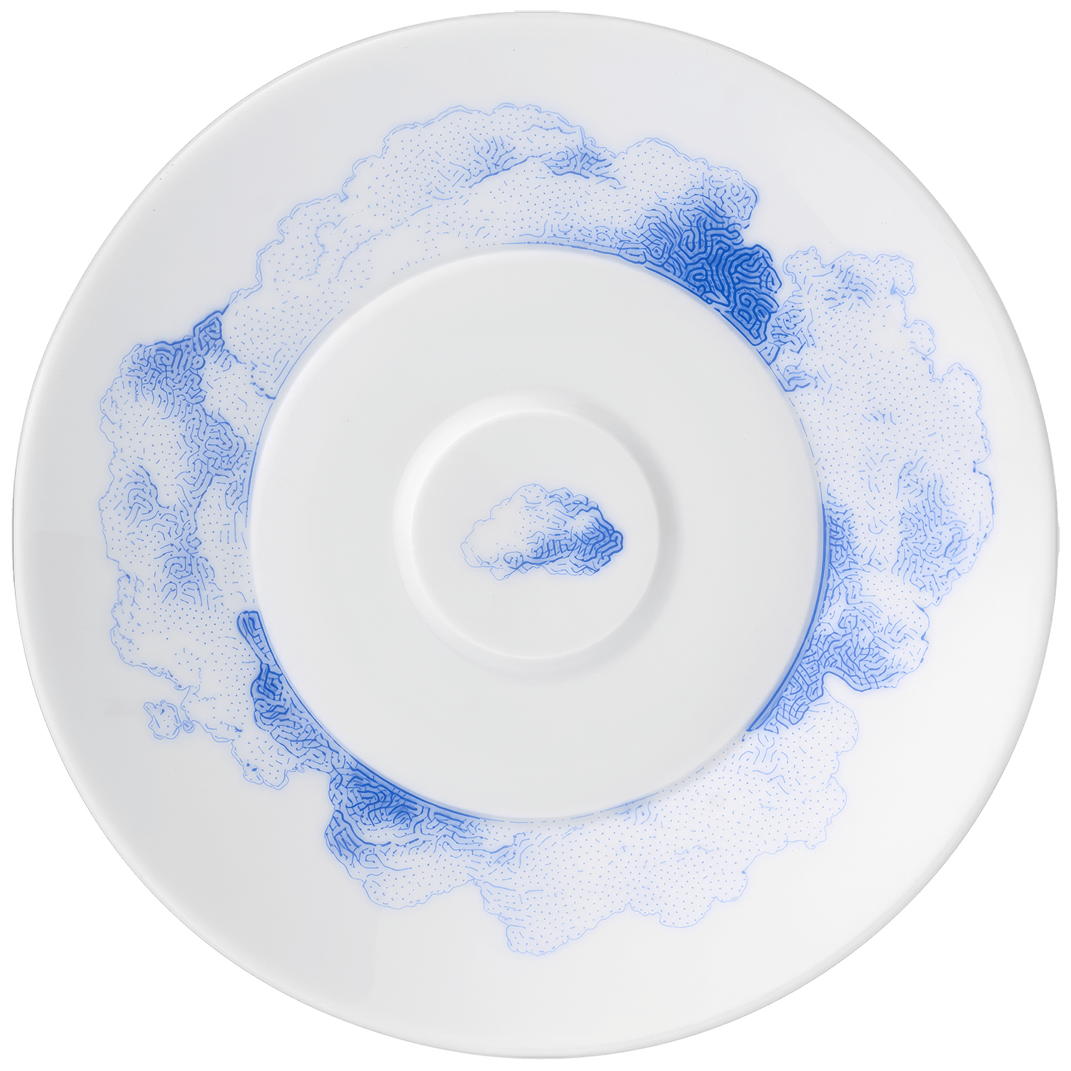 Weiße Tasse mit blauer Wolkenzeichnung verziert, Plate von Fürstenberg Porzellan.