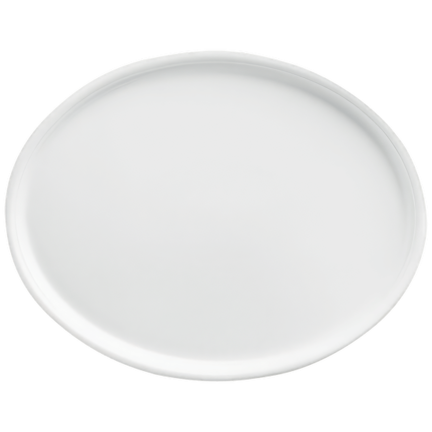 Weißer, runder Porzellanteller im minimalistischen Design, auf weißem Hintergrund. Fürstenberg Porzellan.
