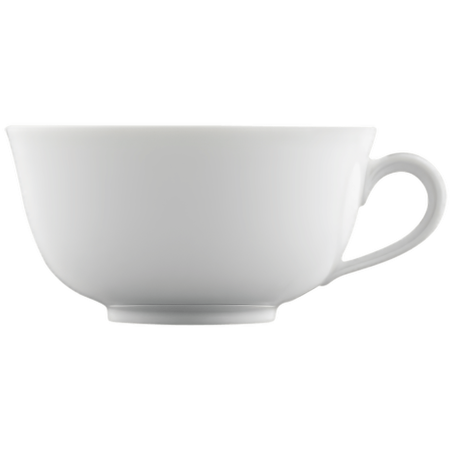 Weiße Teetasse mit elegantem Henkel auf schwarzem Hintergrund präsentieren. Fürstenberg Porzellan.