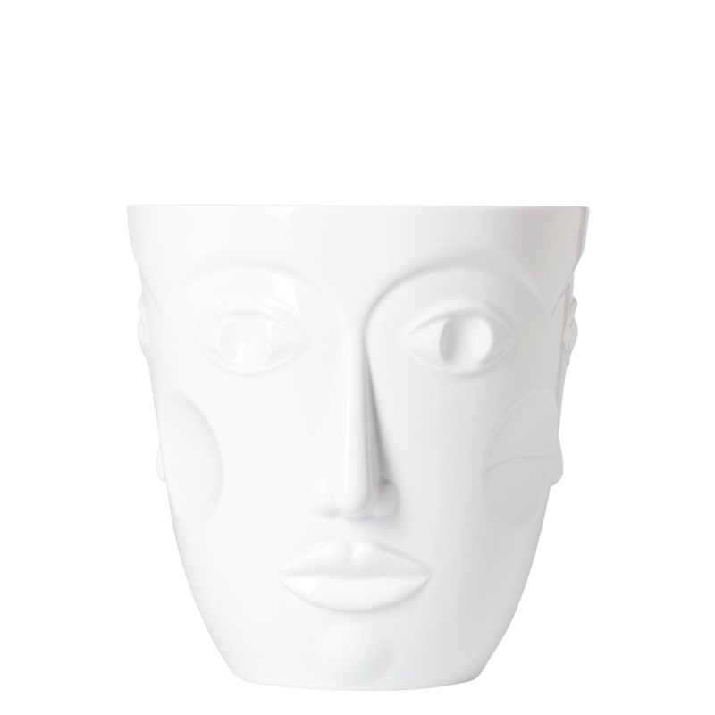 Weiße Porzellanvase in Form eines stilisierten menschlichen Gesichts. Fürstenberg Porzellan.