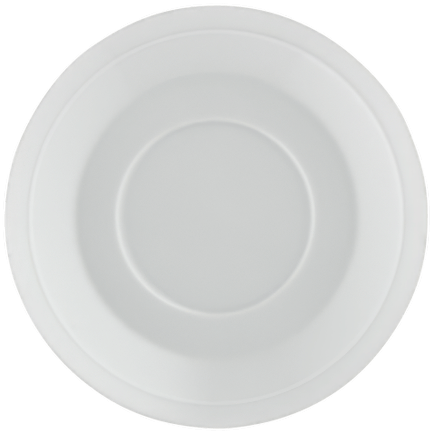 Weiße, runde Porzellantasse auf tellerförmigem Untersetzer; minimalistisches Design. Fürstenberg Porzellan.