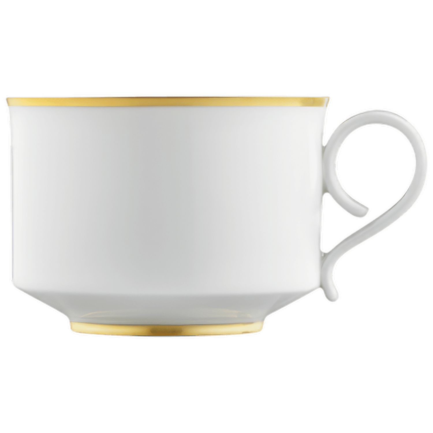 Weiße Tasse mit goldener Kante, stehend auf schwarzem Hintergrund. Fürstenberg Porzellan.