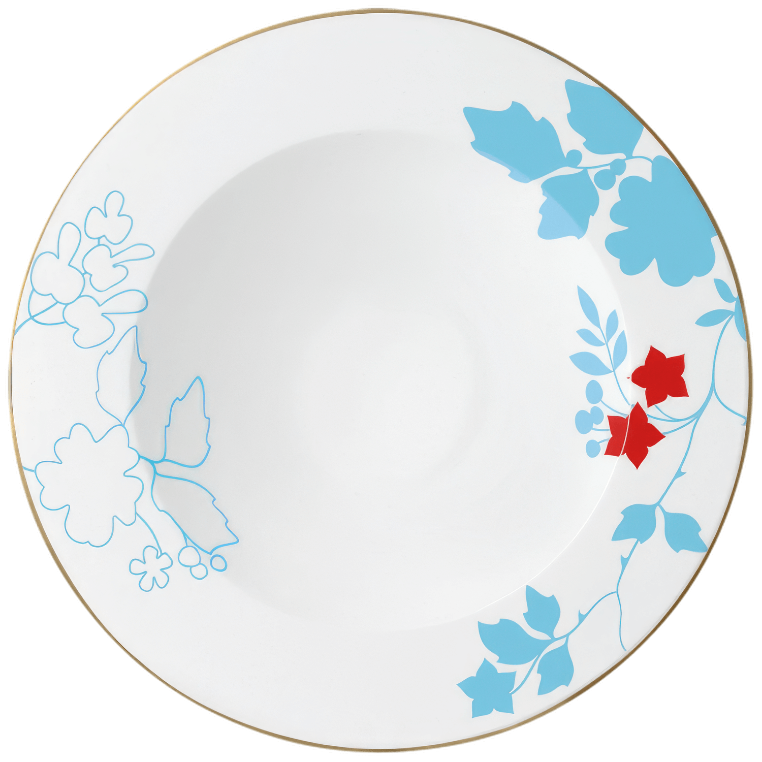 Weiße Porzellanschale mit blau-rotem floralen Muster und Goldrand. Fürstenberg Porzellan.