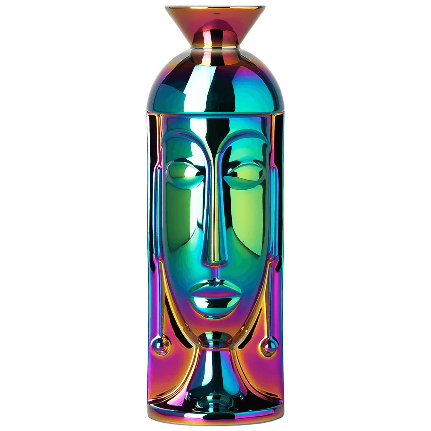 Bunte Vase mit abstrahiertem Gesicht in schillernden Farben. Fürstenberg Porzellan.