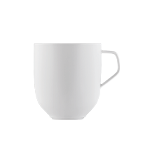 Weiße, minimalistische Tasse steht auf heller Oberfläche. Fürstenberg Porzellan.