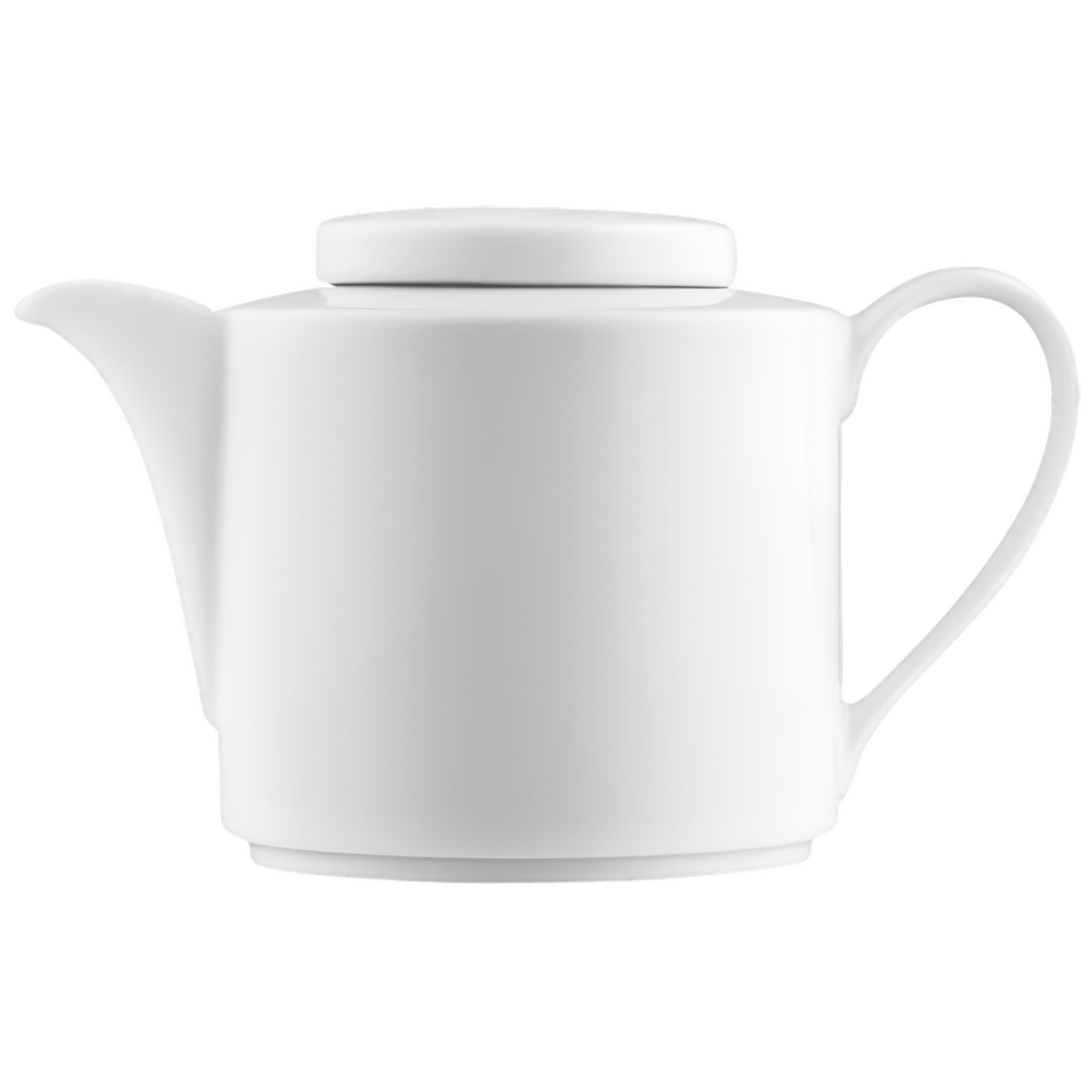 Weiße Teekanne mit Deckel auf weißem Hintergrund, schlichtes Design. Fürstenberg Porzellan.