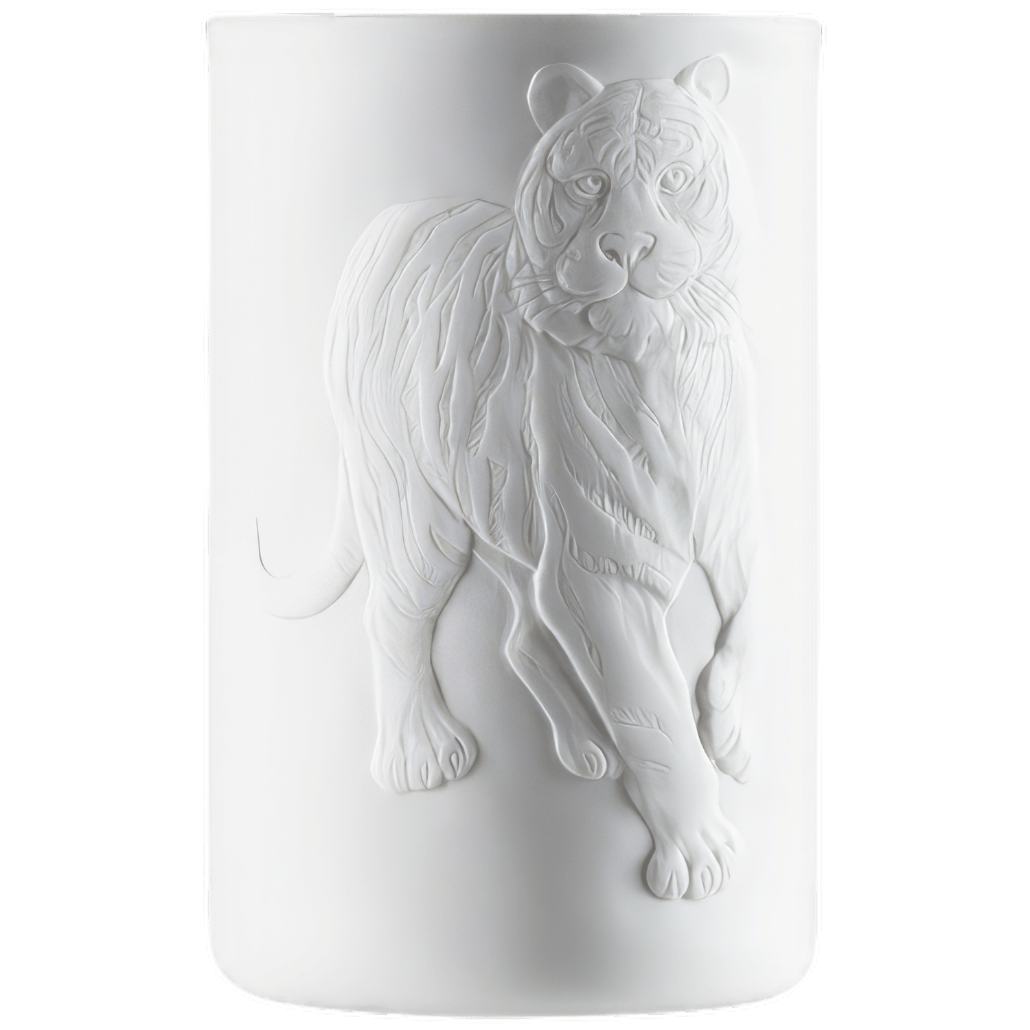 Weiße Porzellanvase mit erhabenem Tigerrelief, stehend. Fürstenberg Porzellan.