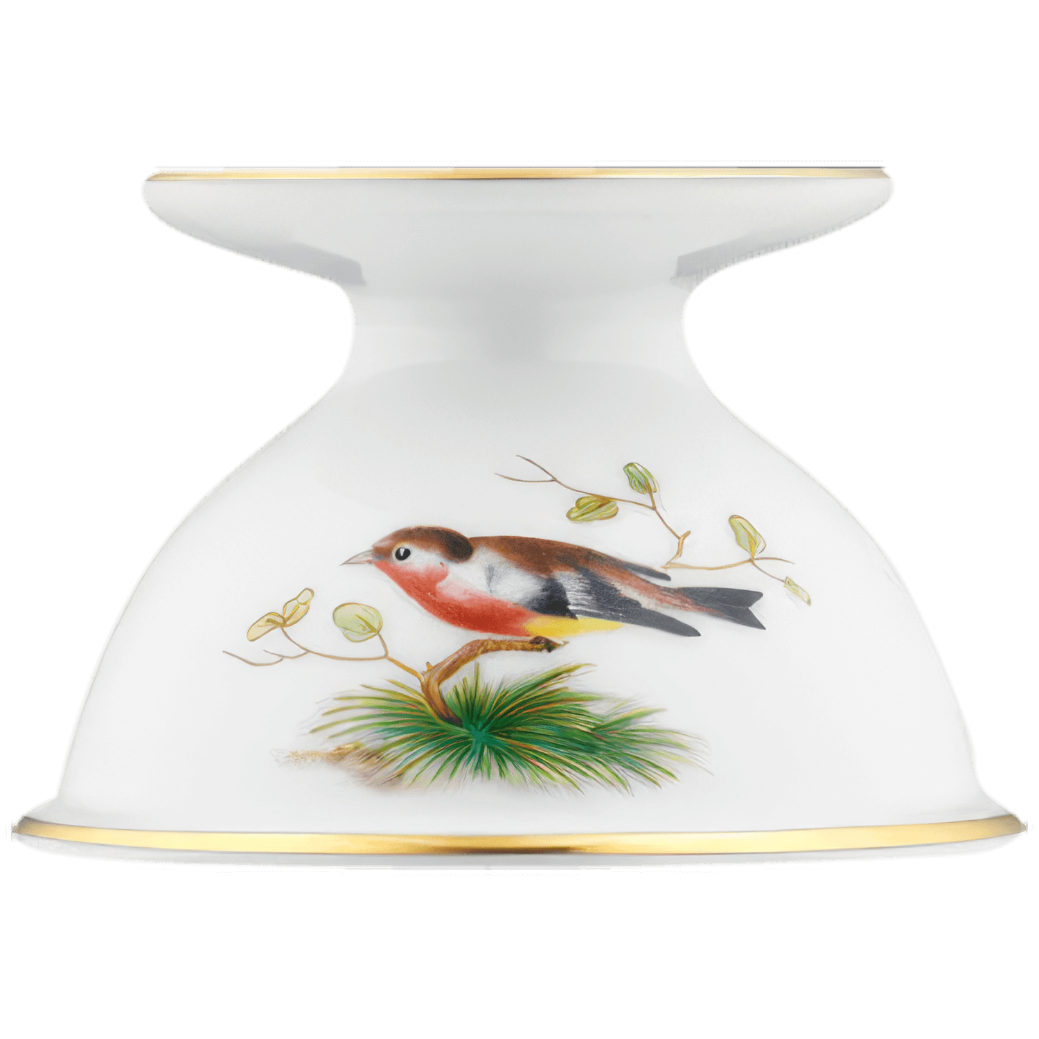 Porzellan-Eierbecher zeigt einen Vogel auf Zweig mit goldener Akzentkante. Fürstenberg Porzellan.