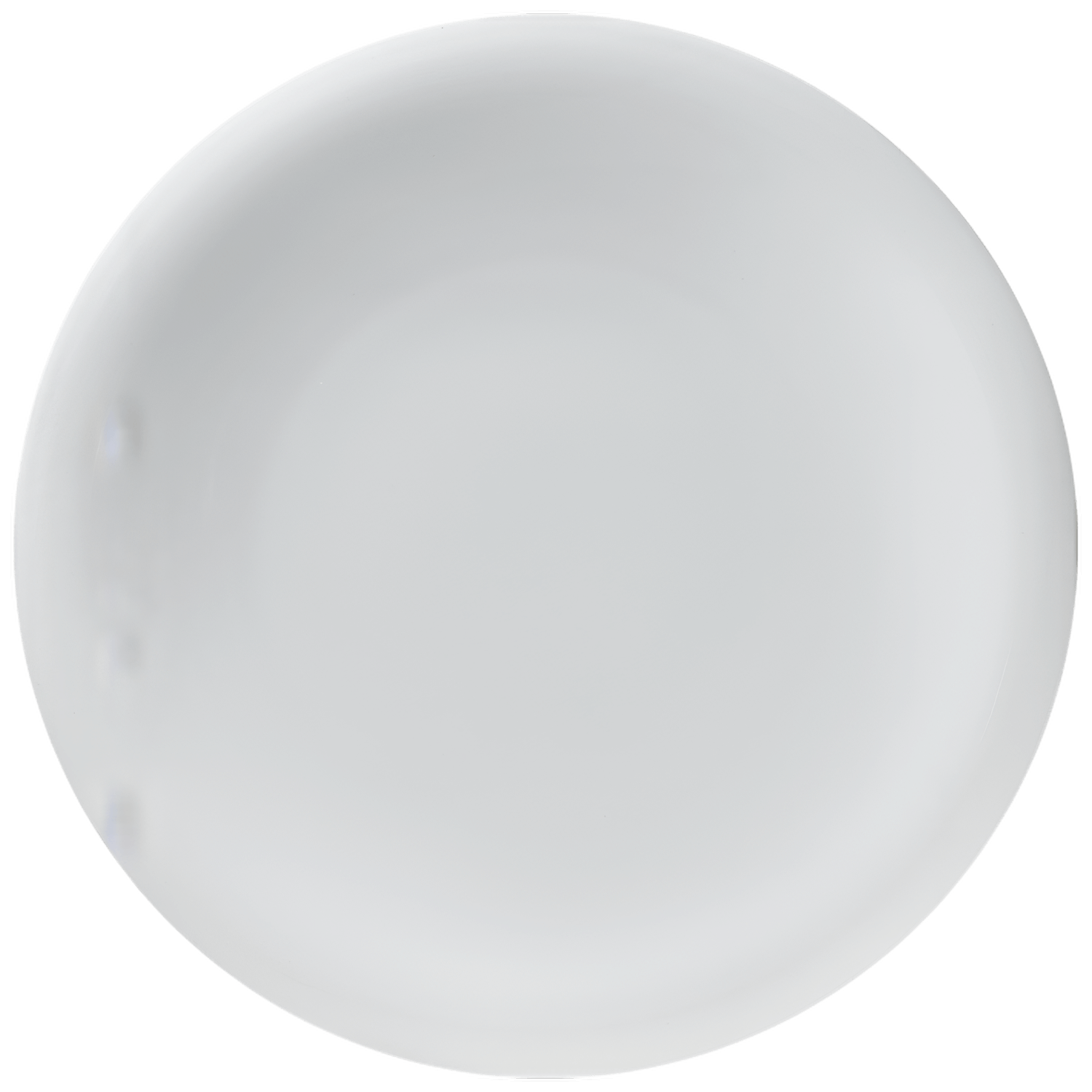 Weißer, runder Teller, liegt schlicht, minimalistisch auf leuchtendem Hintergrund. Stück Fürstenberg Porzellan.