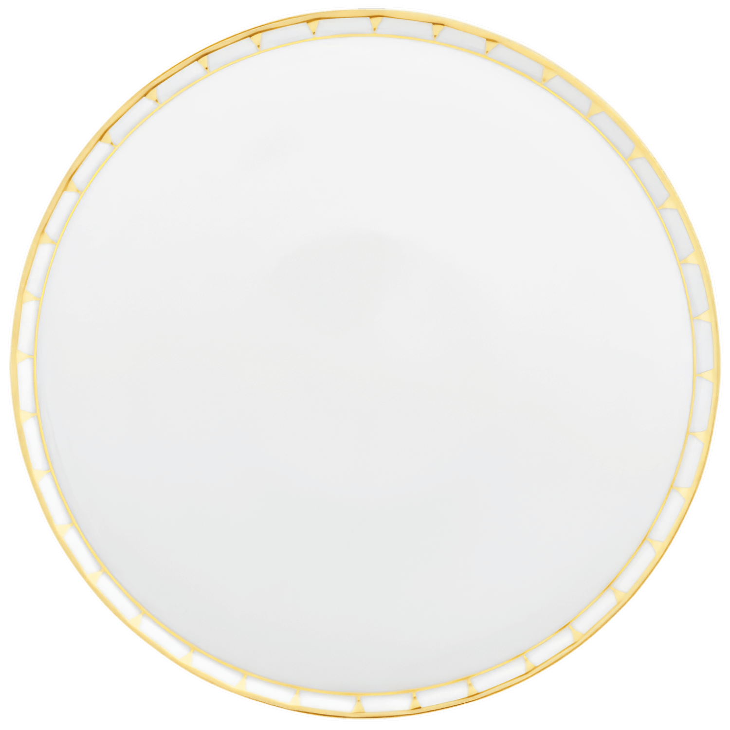 Weiße Porzellanteller mit goldener Randverzierung, minimalistisch gestaltet. Fürstenberg Porzellan.