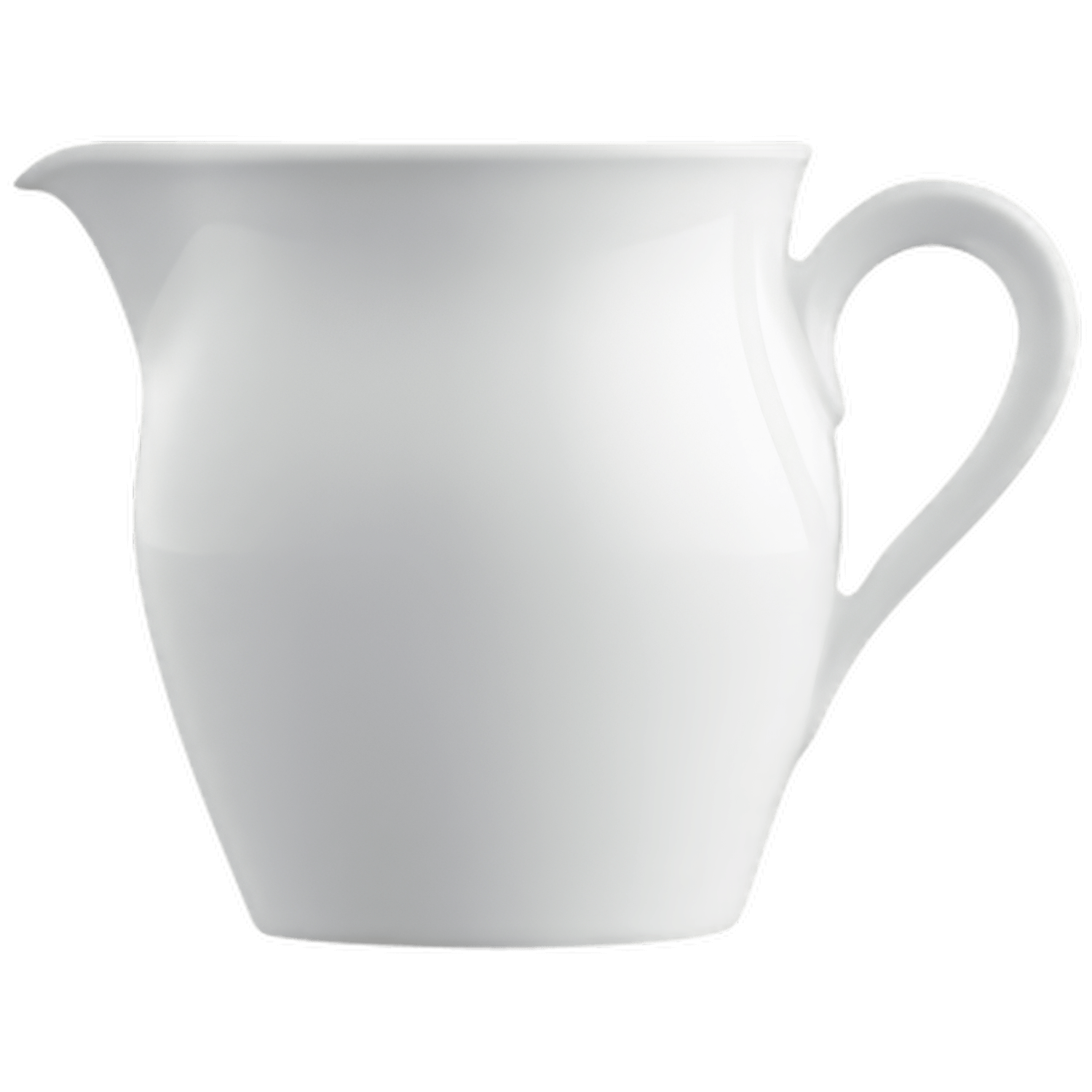 Weiße Porzellan-Milchkanne mit elegantem Henkel, steht auf schwarzem Hintergrund. Fürstenberg Porzellan.
