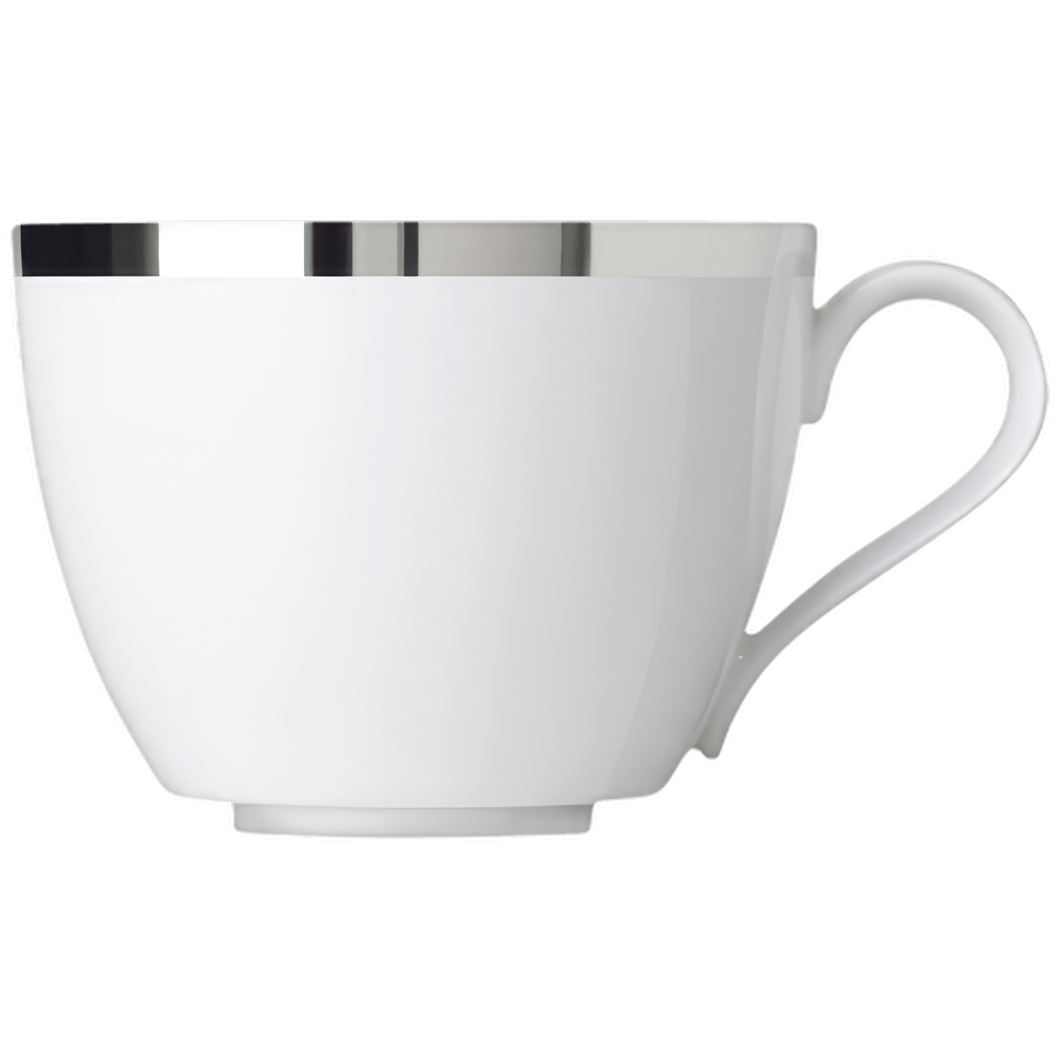 Weiße Kaffeetasse mit silbernem Rand auf schwarzem Hintergrund. Fürstenberg Porzellan.