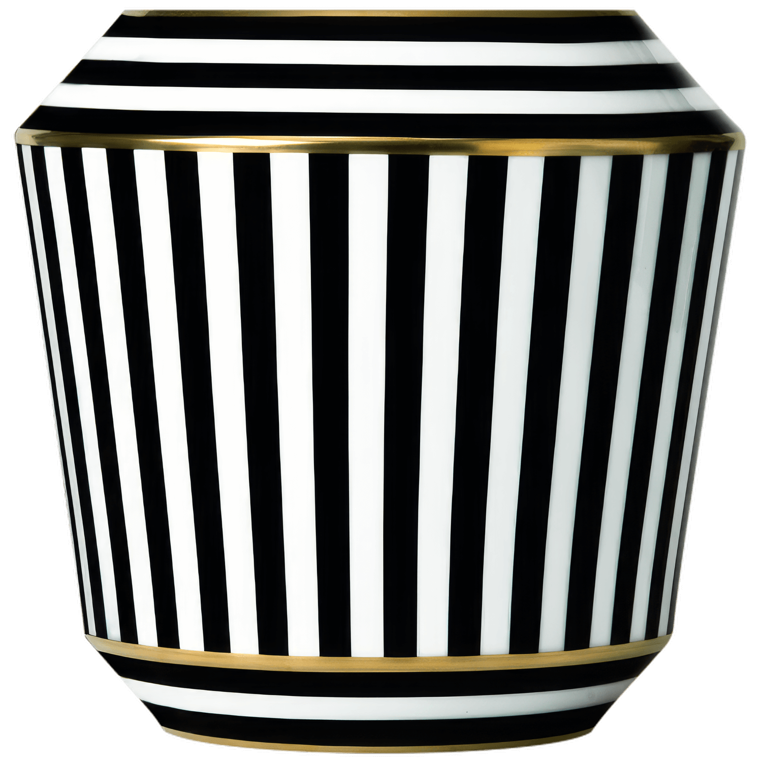 Vase mit schwarzen und weißen Streifen sowie goldenen Akzenten. Fürstenberg Porzellan.
