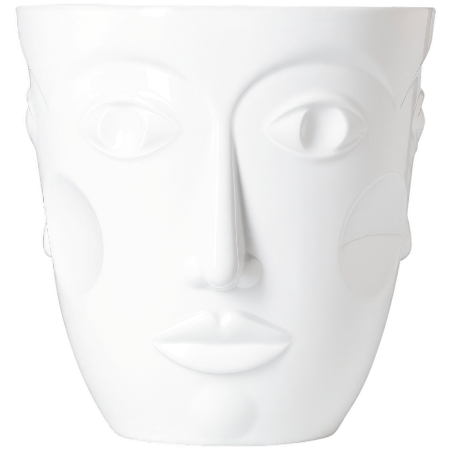Weiße Porzellanvase mit stilisiertem Gesicht, schlichtes Design, glatte Oberfläche. Fürstenberg Porzellan.