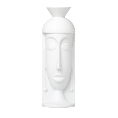 Weiße Porzellanvase in Form eines stilisierten Gesichts, modern gestaltet. Fürstenberg Porzellan.