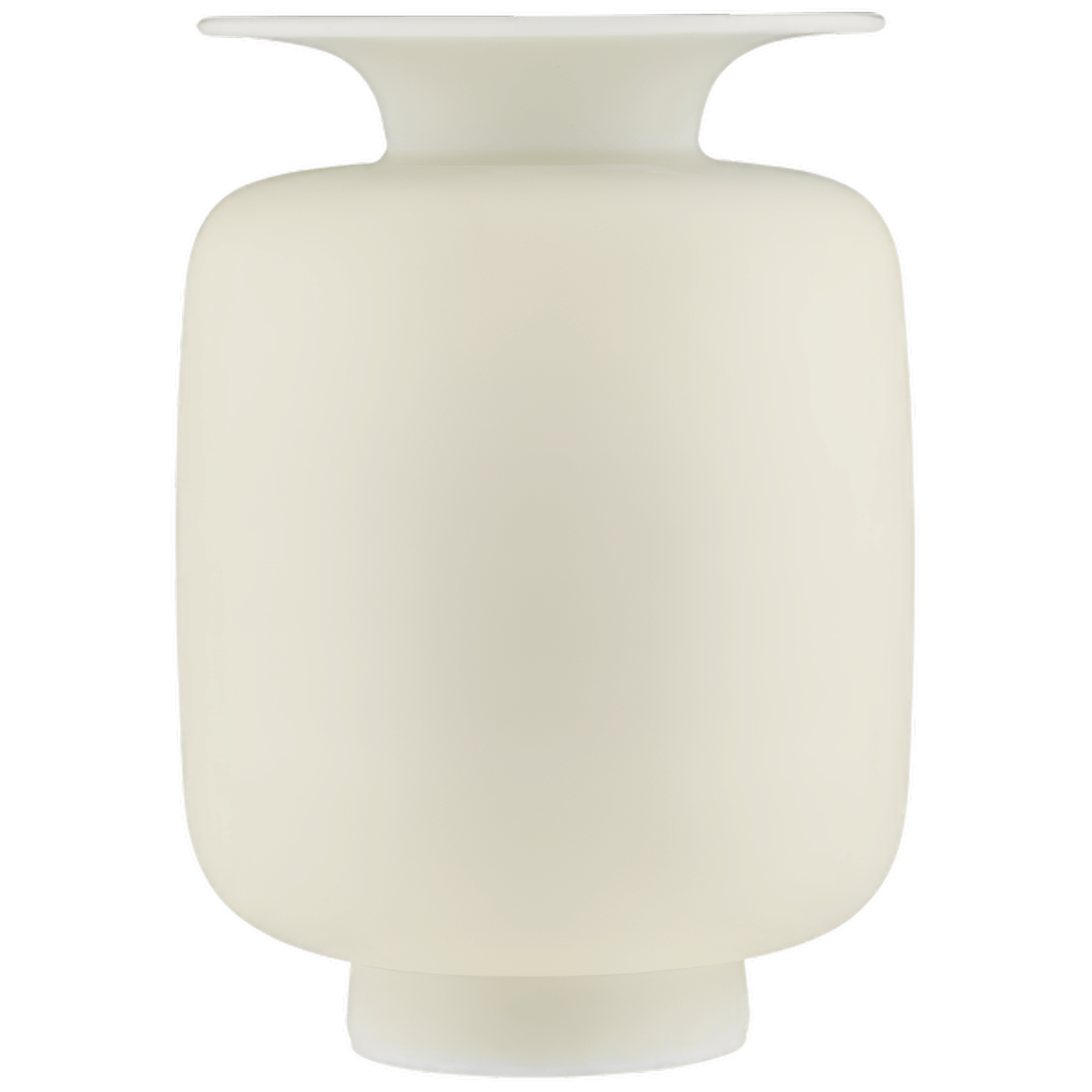 Elfenbeinfarbene, bauchige Vase mit breitem, flachem Rand auf weißem Hintergrund. Fürstenberg Porzellan.
