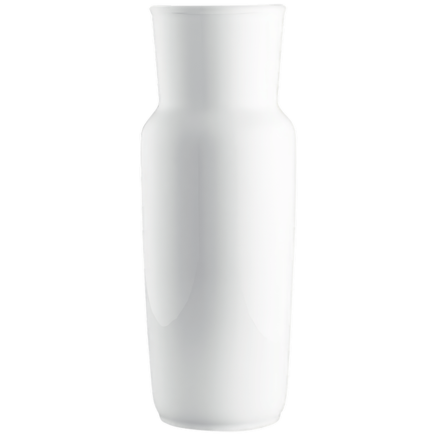 Weiße Porzellanvase mit schlichter, zylindrischer Form auf weißem Hintergrund. Fürstenberg Porzellan.