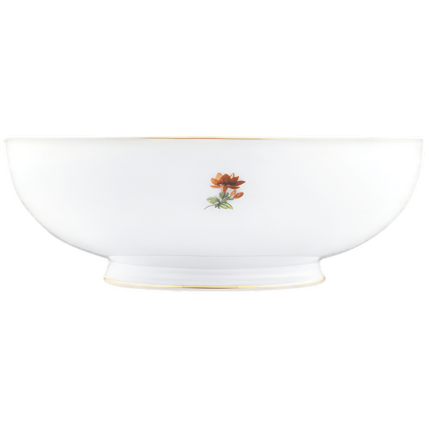 Weiße Porzellanschale mit rotem Blümchenmotiv, steht auf schwarzem Hintergrund. Fürstenberg Porzellan.