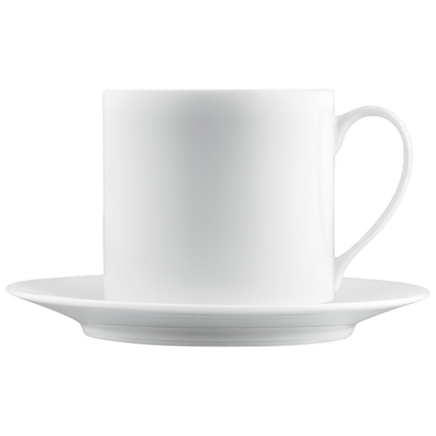Weiße Teetasse mit Untertasse auf schwarzem Hintergrund, elegant gestaltet. Fürstenberg Porzellan.