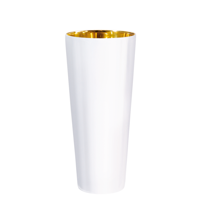Weiße, schlanke Vase mit goldener Innenfläche, steht aufrecht. Fürstenberg Porzellan.