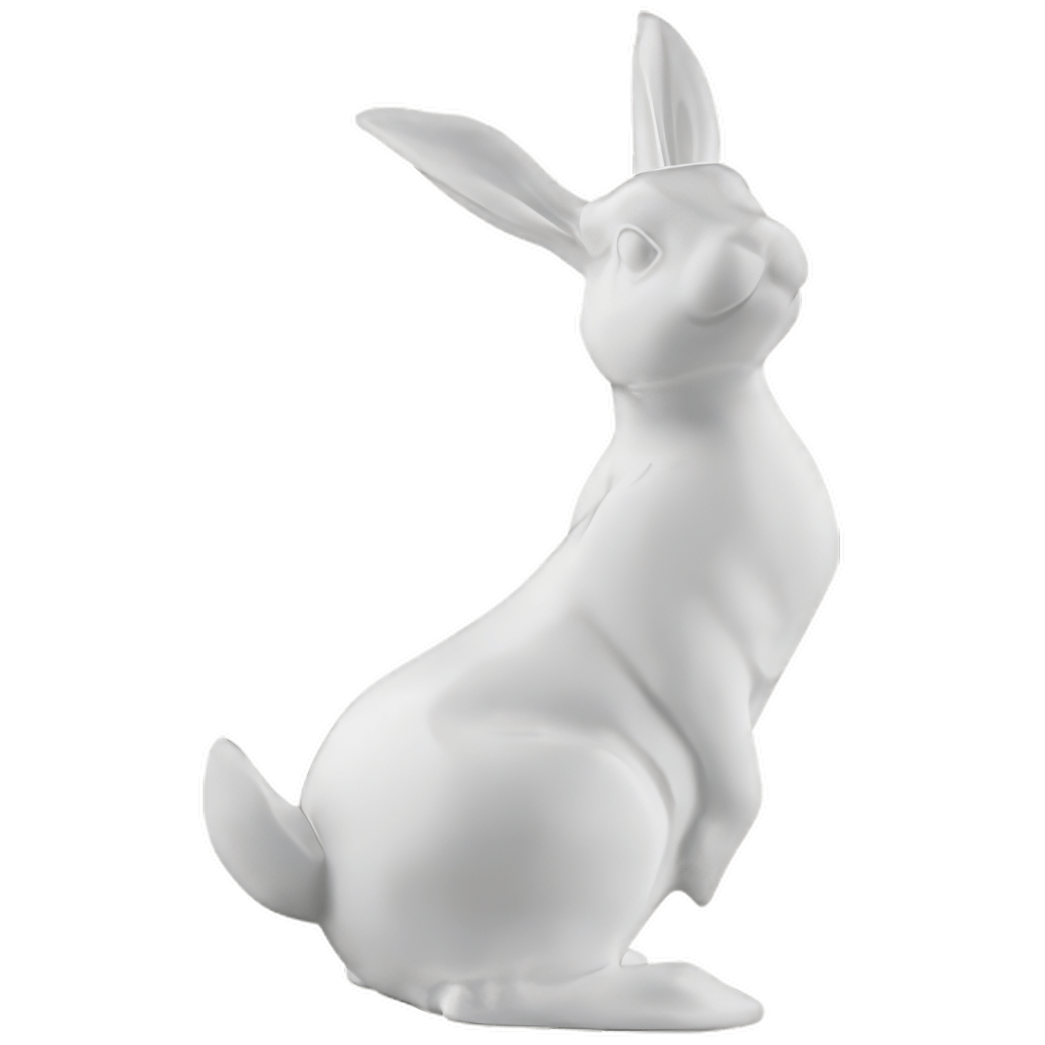Weiße Porzellanfigur eines Hasen, aufrecht sitzend, ohne sichtbaren Hintergrund. Fürstenberg Porzellan.