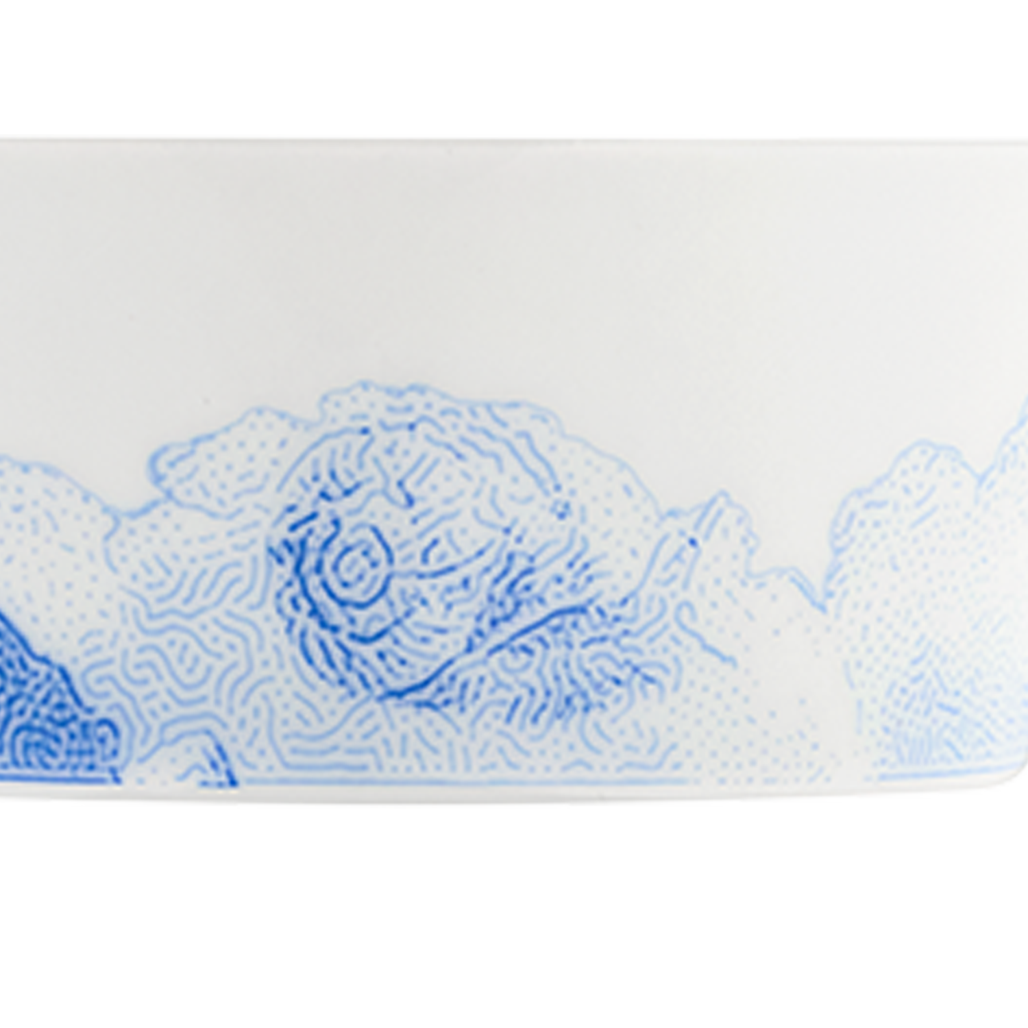 Weiße Porzellanschale, blaue Linienform-Muster, dekorieren die Außenseite. Fürstenberg Porzellan.