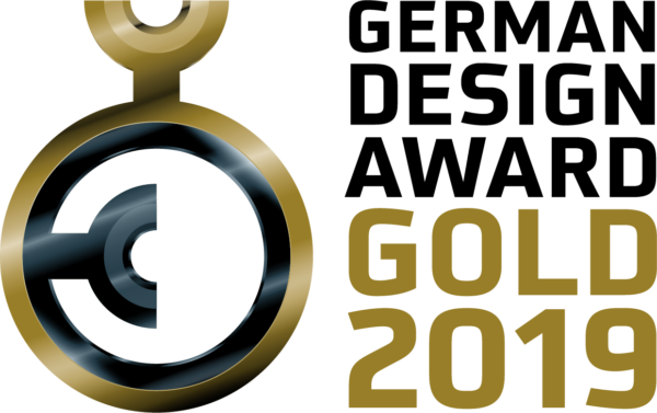 Goldene Medaille mit Aufschrift "GOLD 2019". Fürstenberg Porzellan.