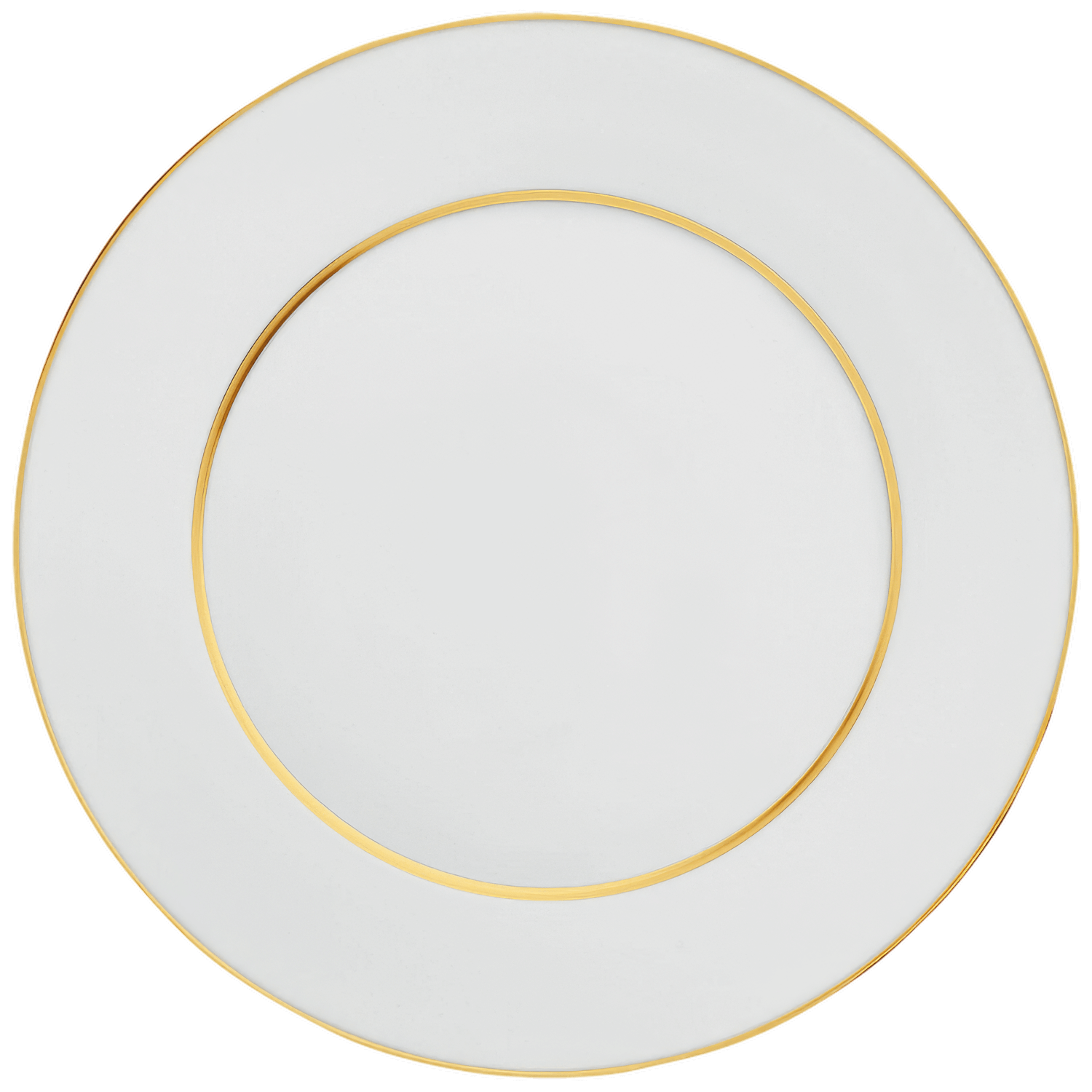 Weißer Teller mit zwei goldenen Rändern, schlicht und elegant gestaltet. Fürstenberg Porzellan.