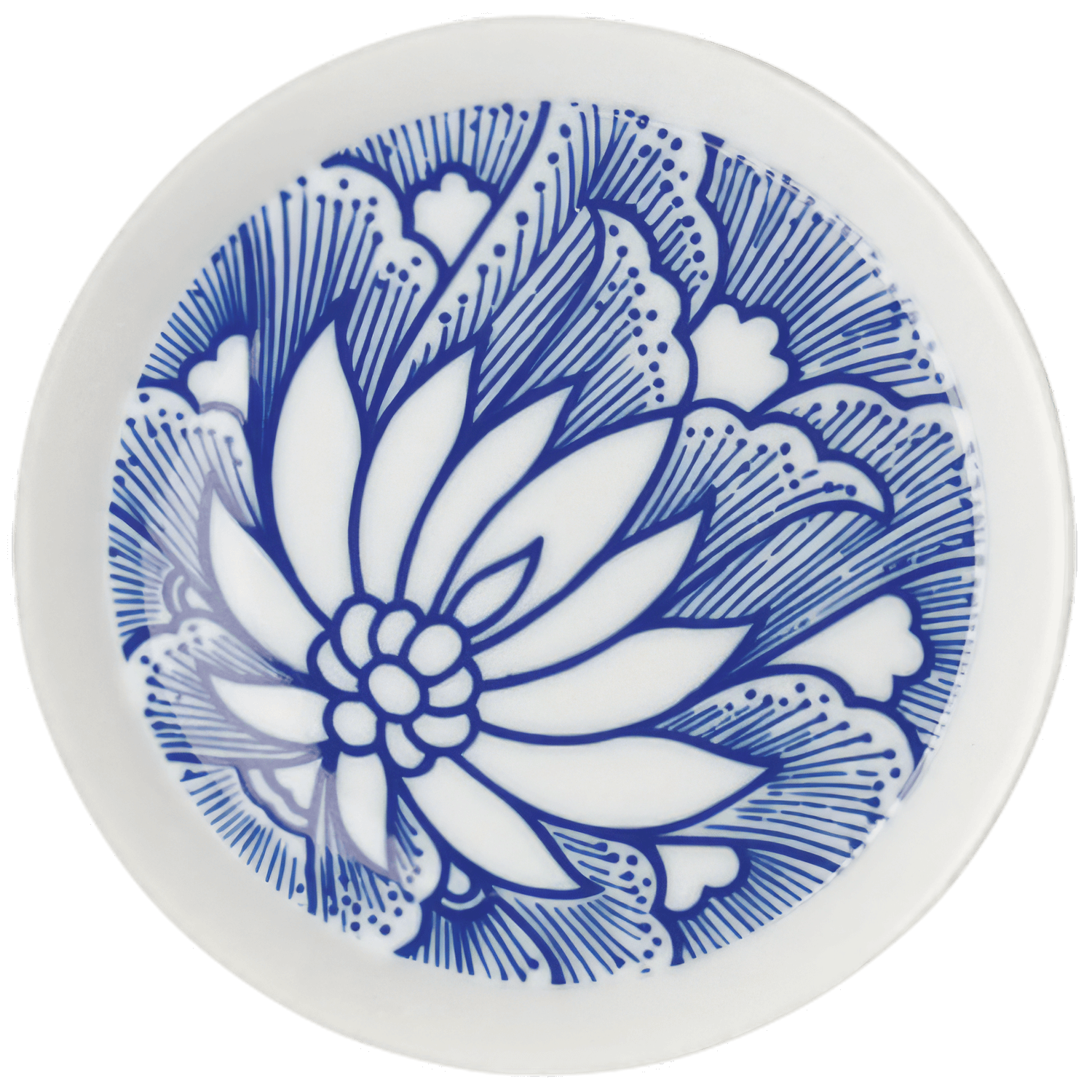 Porzellanteller zeigt blauen Blumenaufdruck mit detaillierten Mustern. Fürstenberg Porzellan.