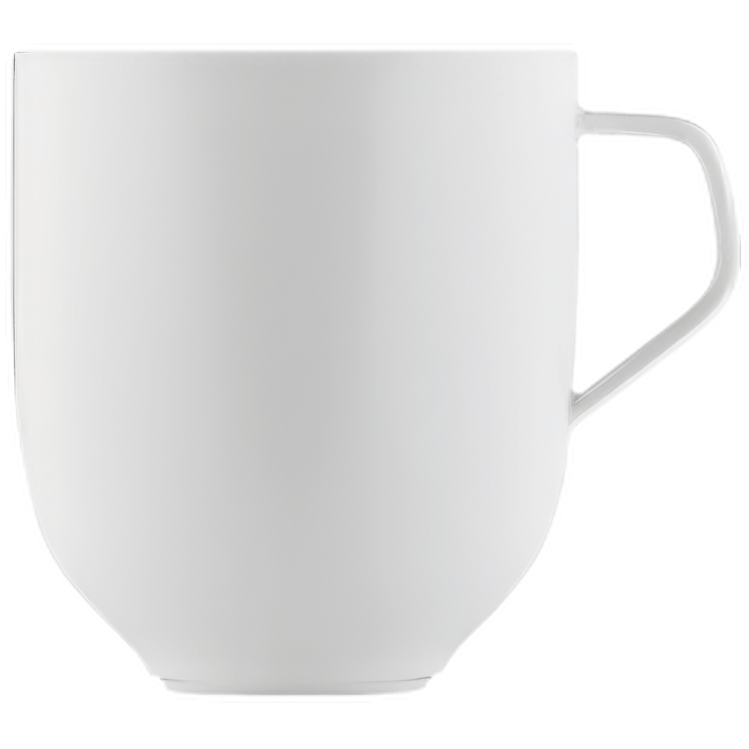 Weiße Tasse mit goldfarbenem Punkt im Inneren, seitlich und oben sichtbar. Fürstenberg Porzellan.