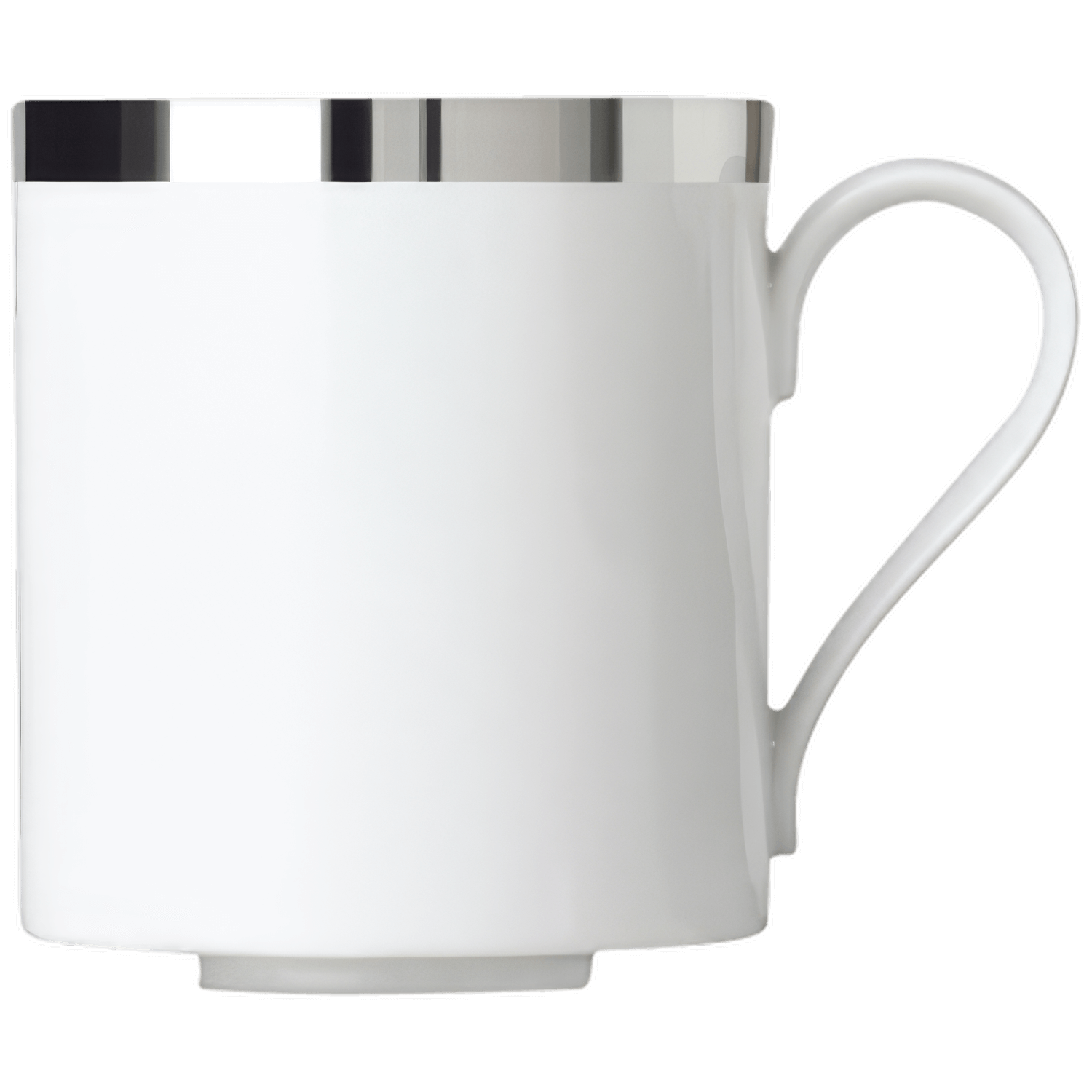 Weiße Tasse mit silbernem Rand, stehend; minimalistisches Design. Fürstenberg Porzellan.