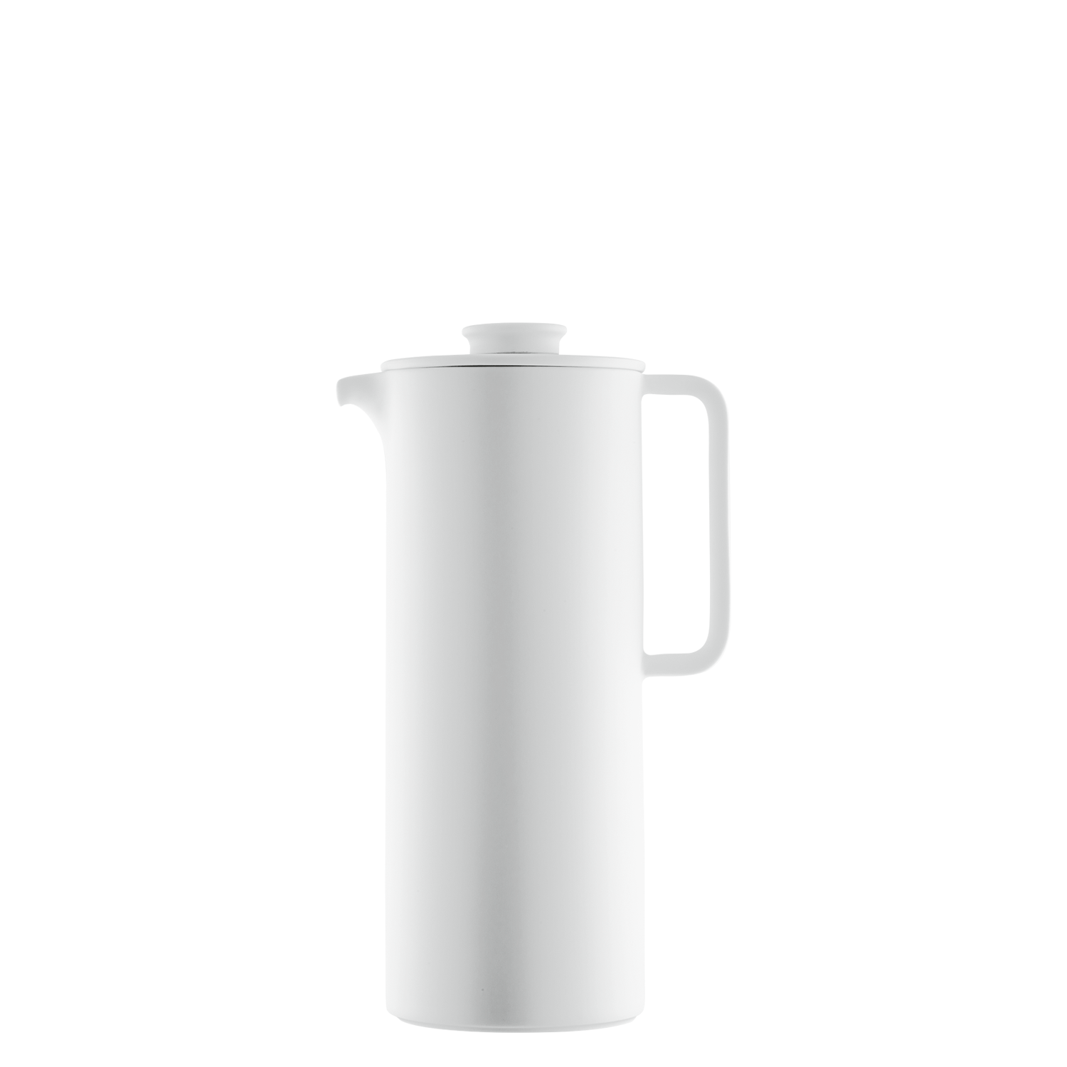 Weiße zylindrische Kaffeekanne mit Deckel und Griff sichtbar. Fürstenberg Porzellan.