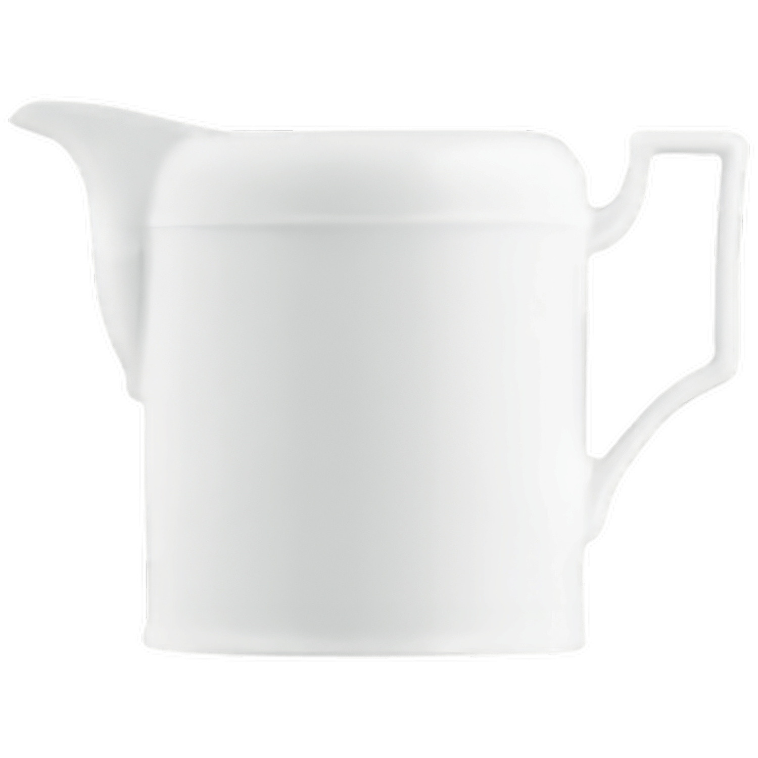 Weiße Porzellankanne mit gebogenem Henkel und Ausgusstülle, minimalistisches Design. Fürstenberg Porzellan.
