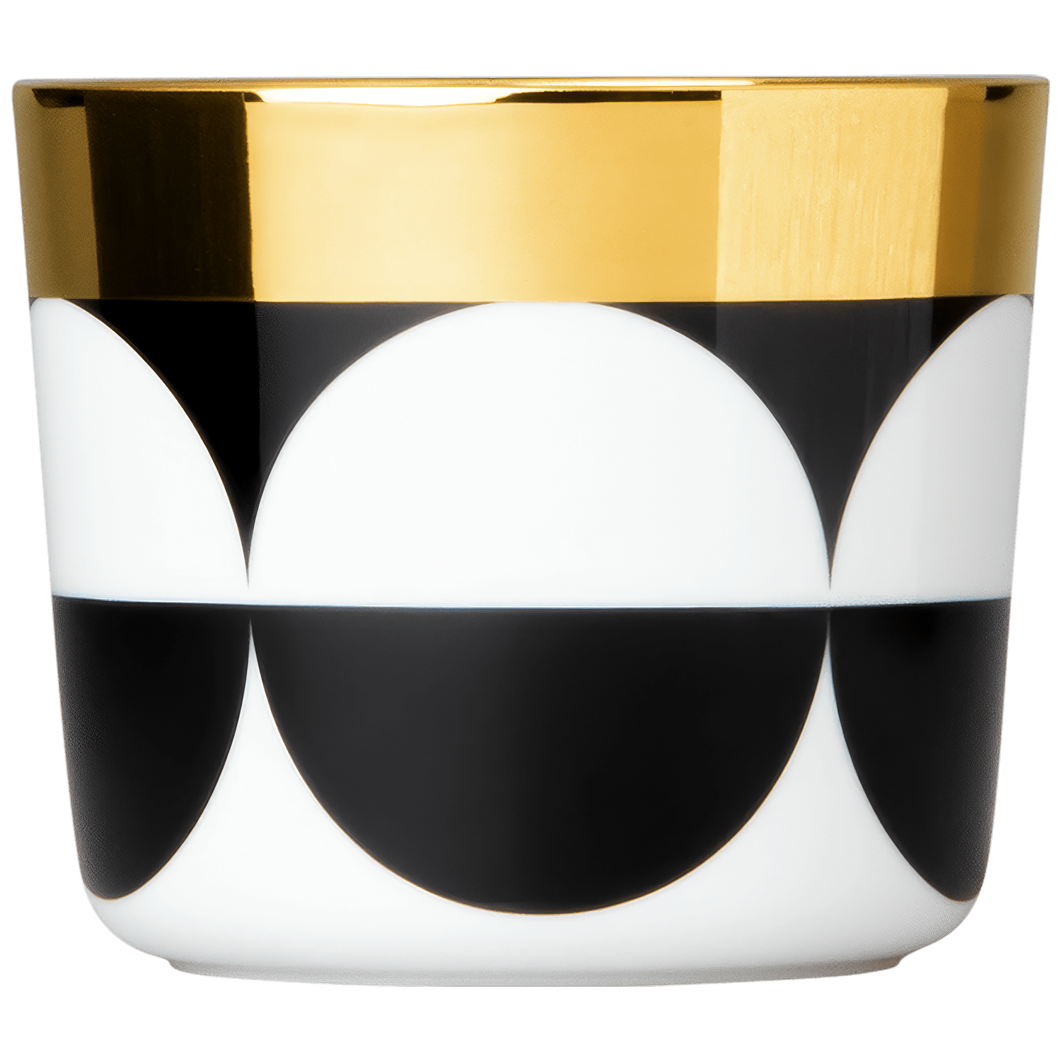 Becher mit geometrischem schwarz-weißem Muster und goldener Kante. Fürstenberg Porzellan.