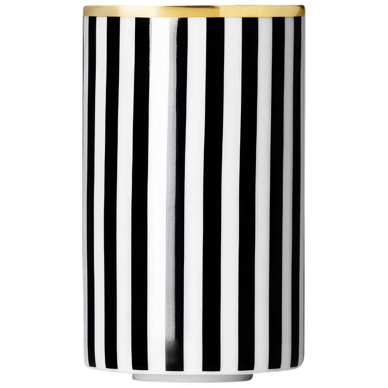 Zylinderbecher mit schwarz-weißen Streifenmuster und goldener Kante. Fürstenberg Porzellan.