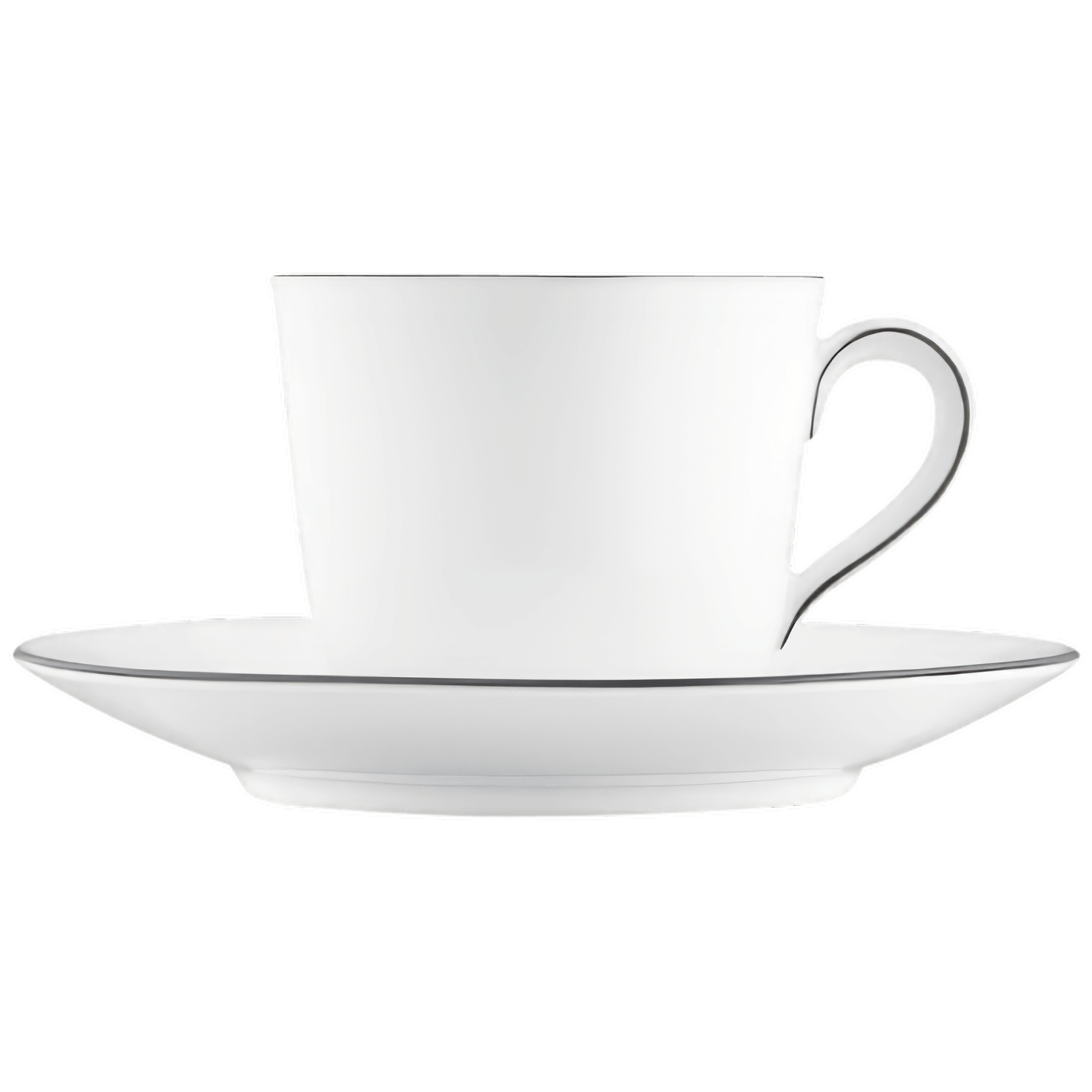 Kaffeetasse mit schwarzer Linie mit passender Untertasse aus Porzellan